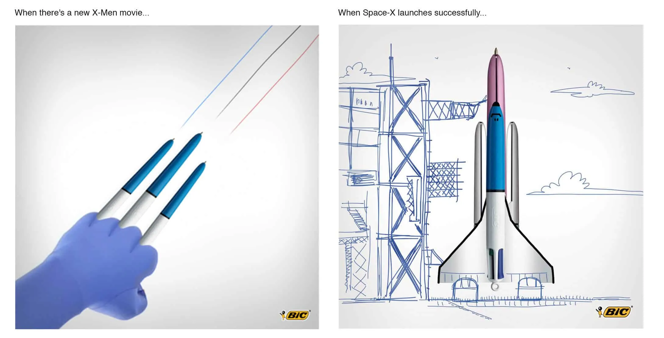 Facebook and Instagram posts for Bic 4-Colour pens with Space-X and Transformer themes