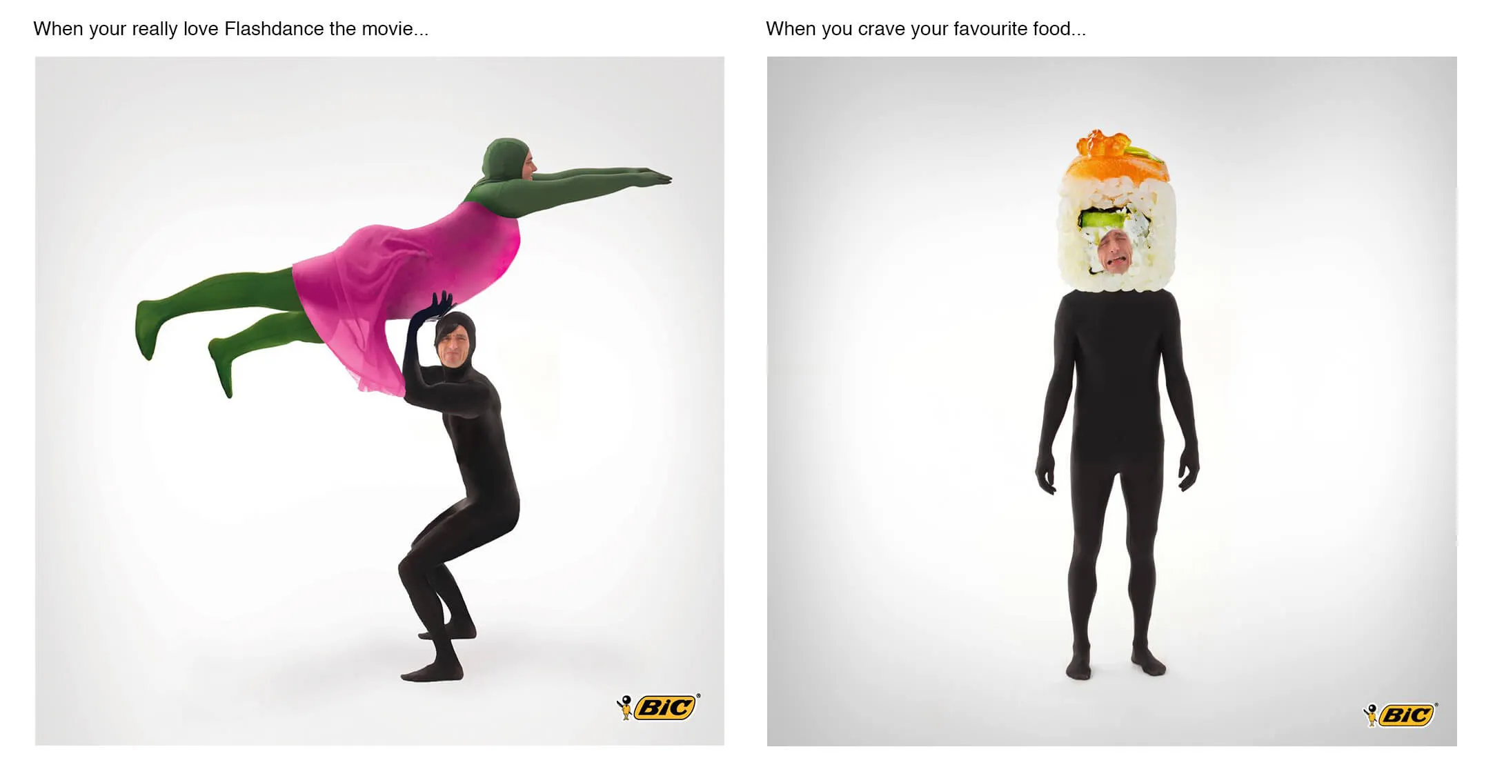 Facebook and Instagram posts for Bic 4-Colour pens with dancing and sushi themes