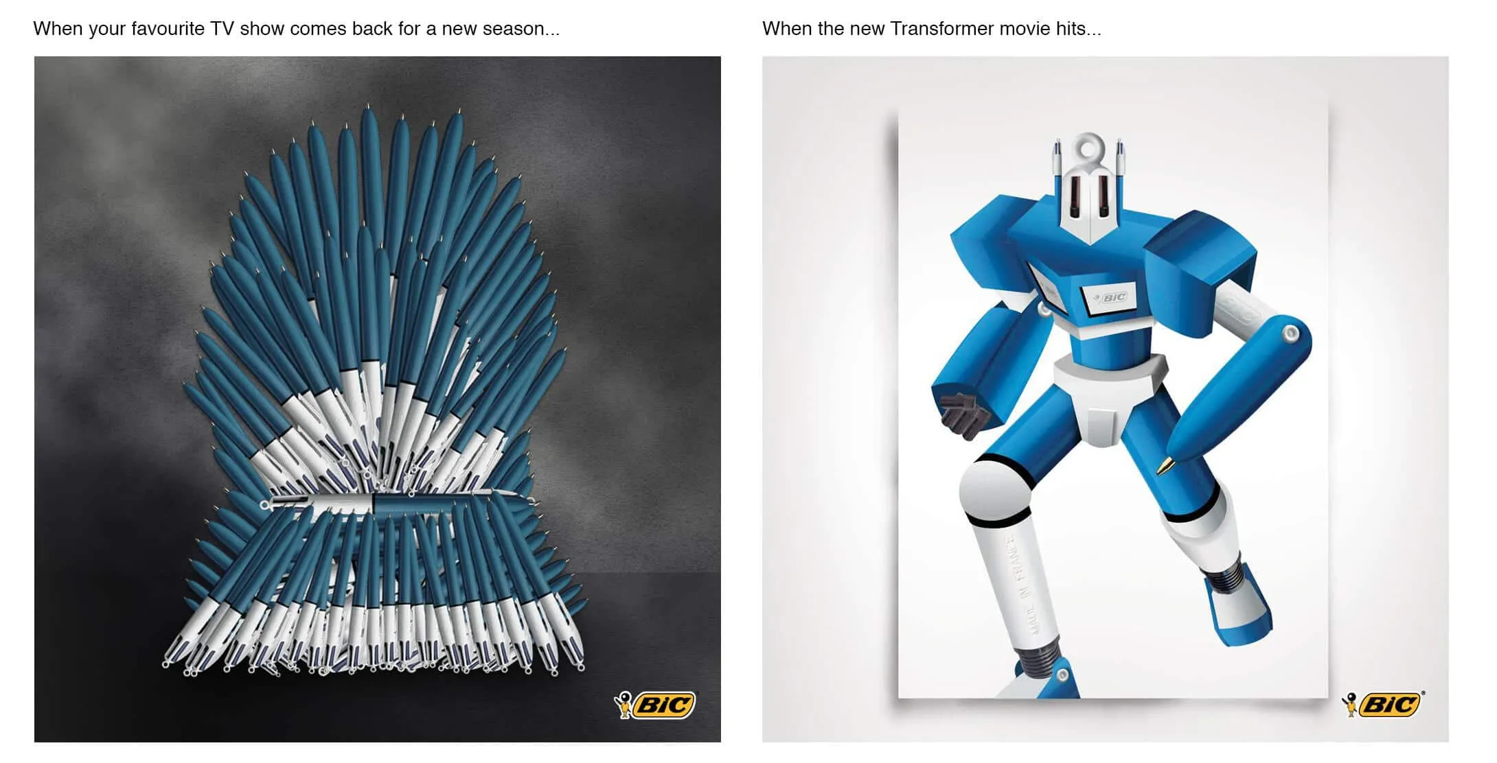 Facebook and Instagram posts for Bic 4-Colour pens with Game of Thrones and Transformer themes