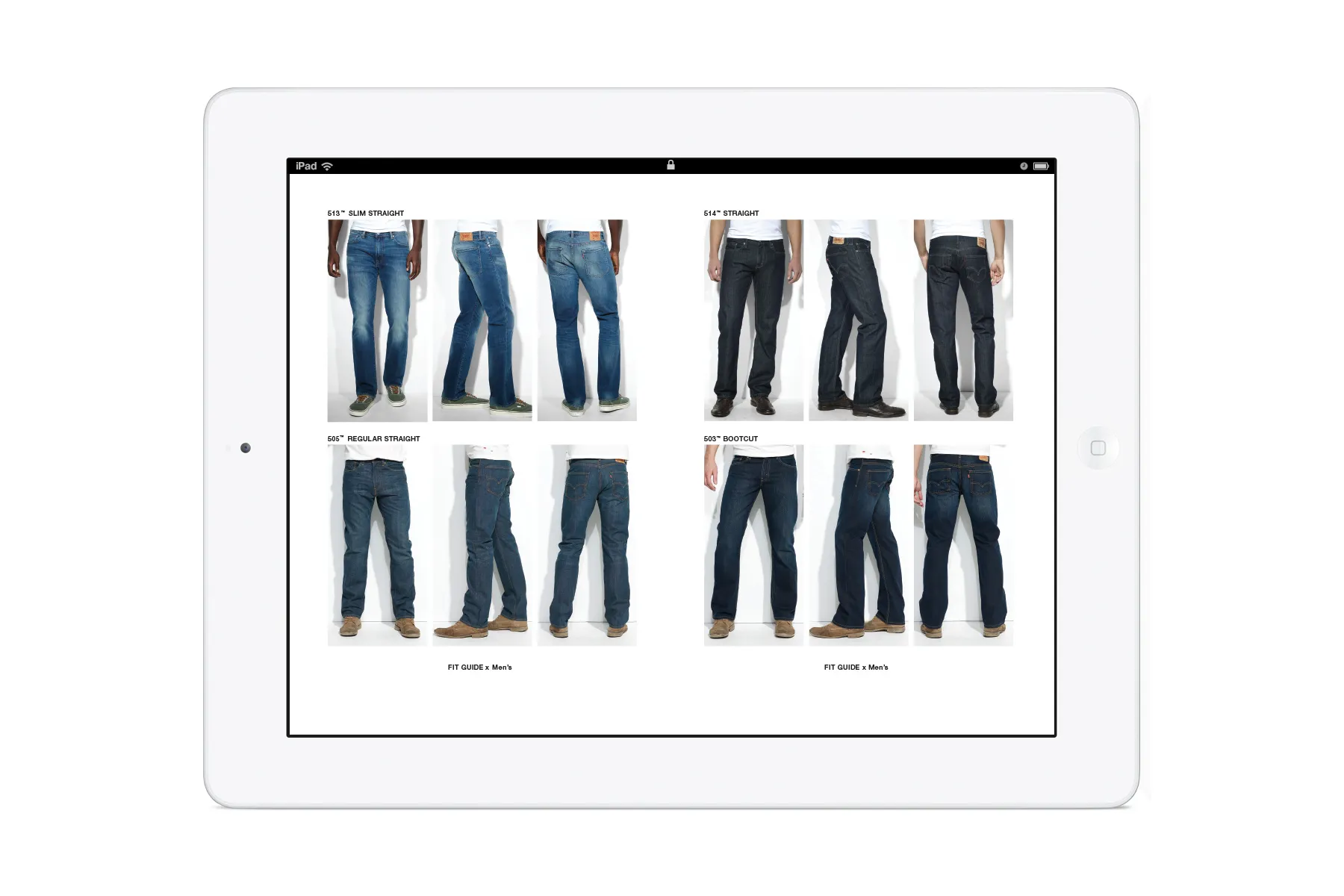 An example of the UX and art direction for a Levi's look book in retail stores