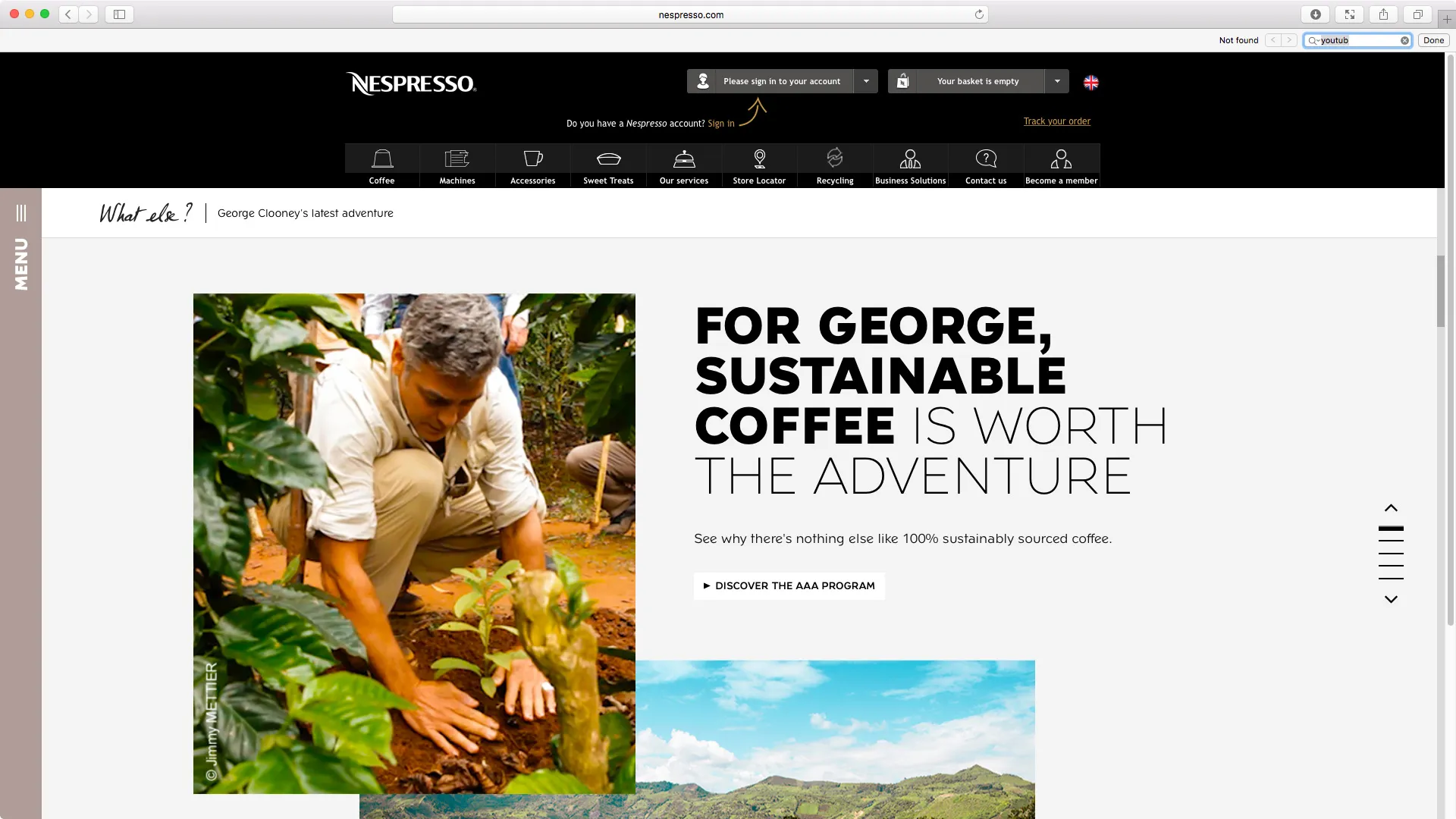 Designs for a Nespresso website featuring George Clooney
