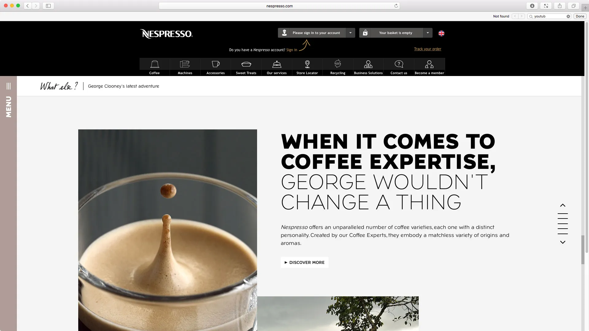 Designs for a Nespresso website featuring George Clooney