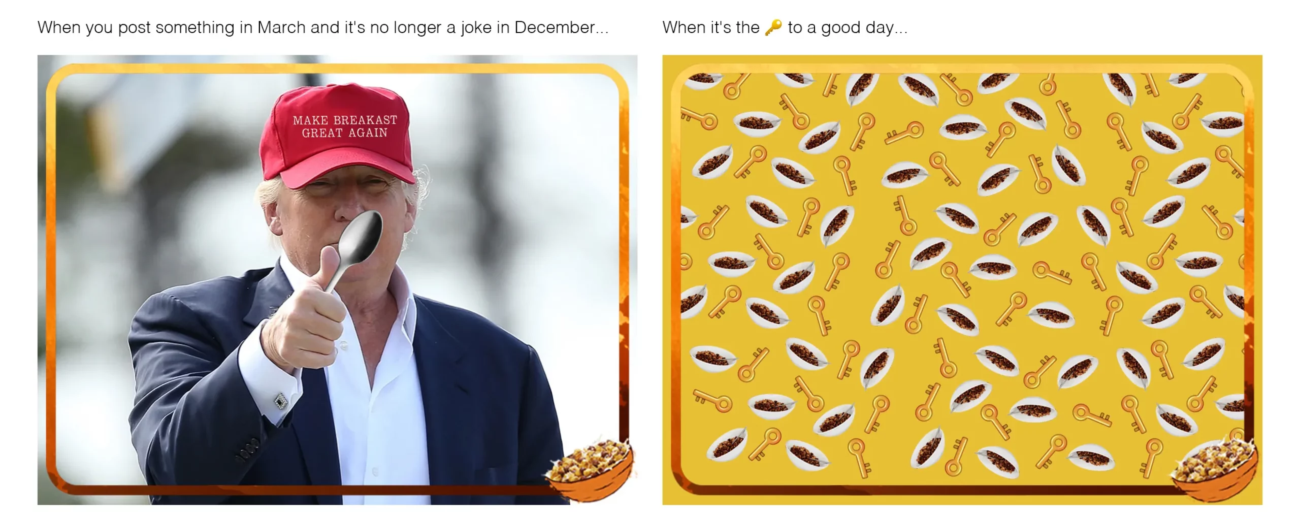 Facebook and Instagram posts for Nestlé Lion with Donald Trump and key themes