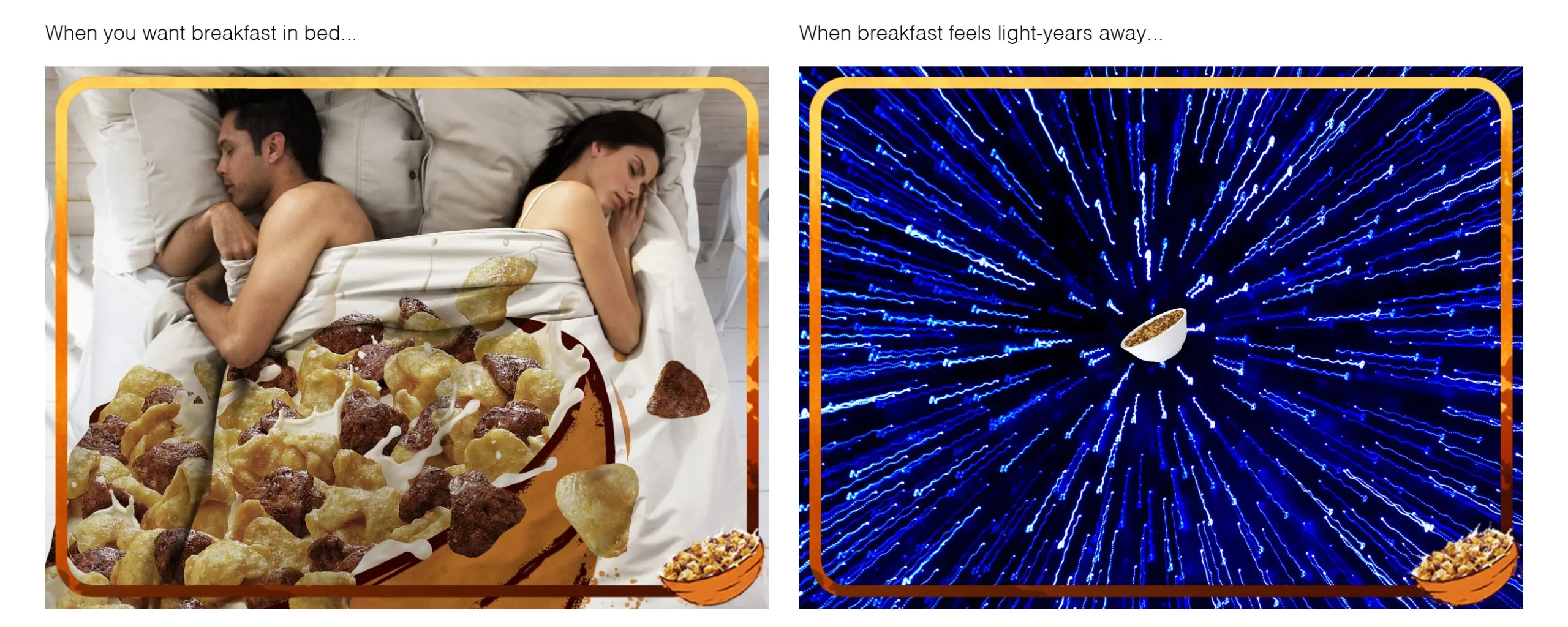 Facebook and Instagram posts for Nestlé Lion with hunger and breakfast in bed themes