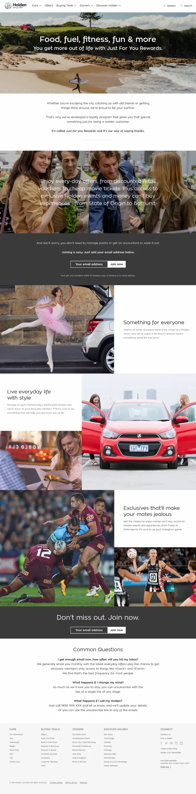 A website design for General Motors Holden's loyalty CRM program