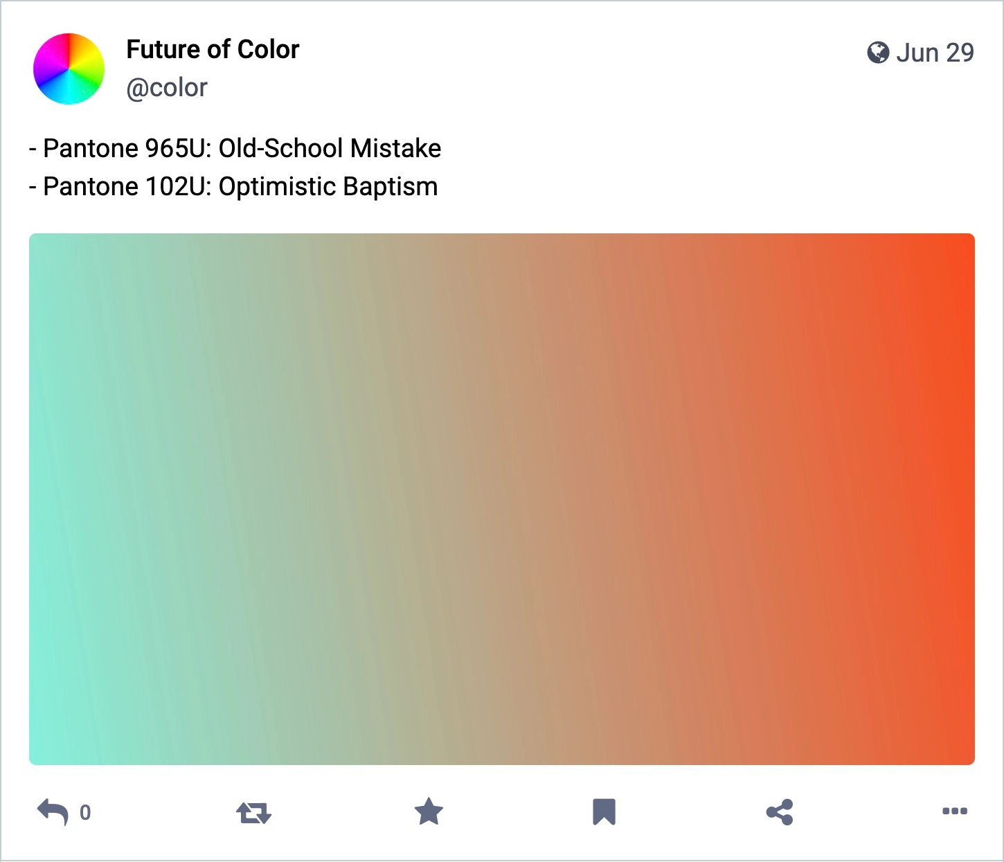 An example of a funny Mastodon bot what generates random colours and colour names