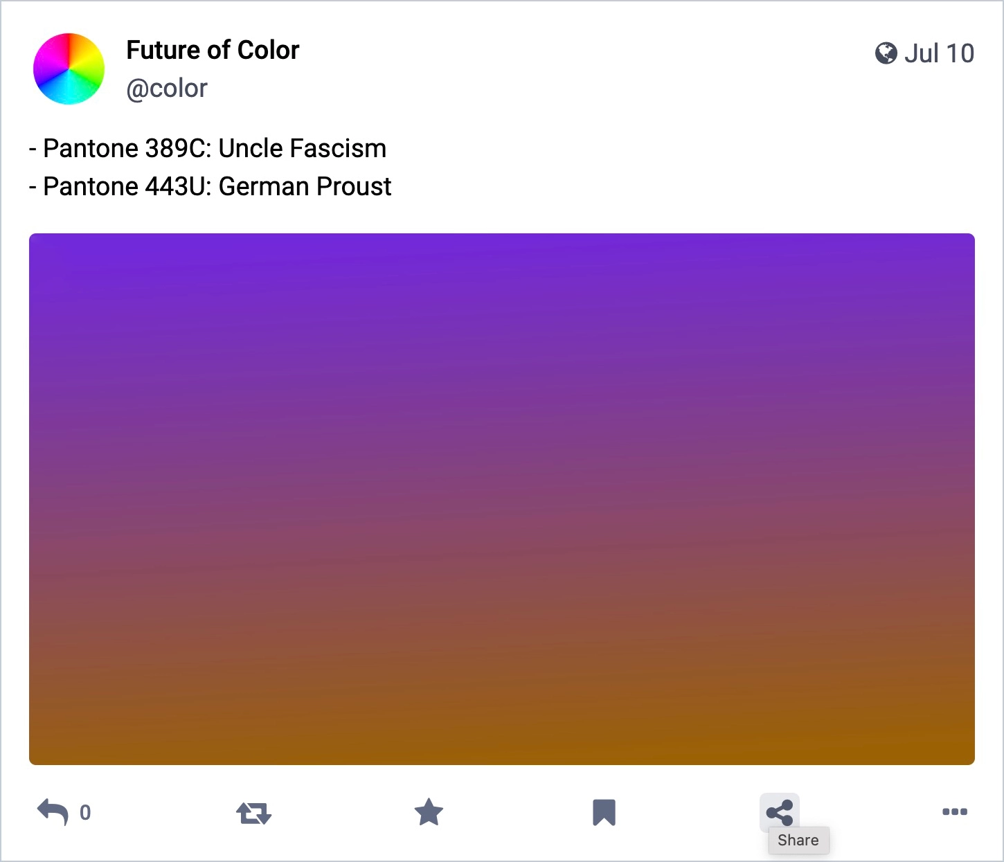 An example of a funny Mastodon bot what generates random colours and colour names