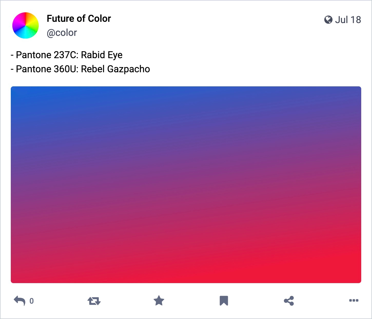 An example of a funny Mastodon bot what generates random colours and colour names