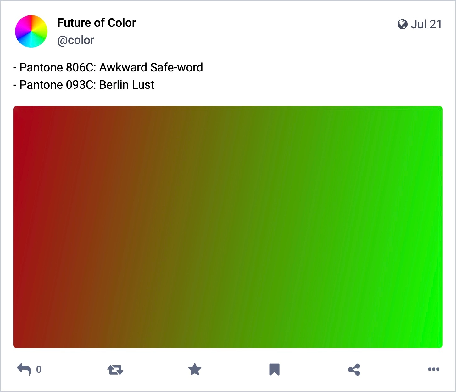 An example of a funny Mastodon bot what generates random colours and colour names