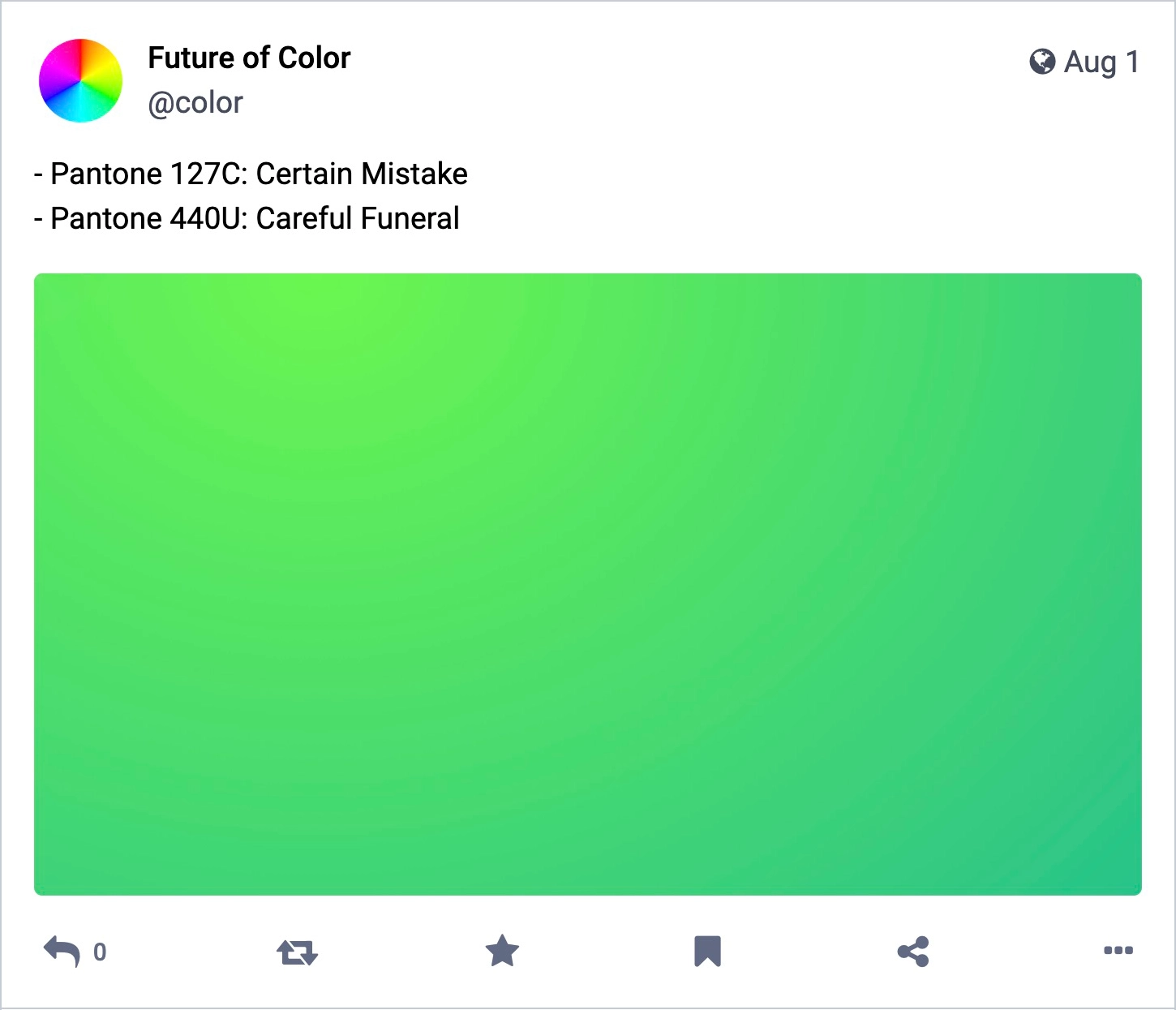 An example of a funny Mastodon bot what generates random colours and colour names