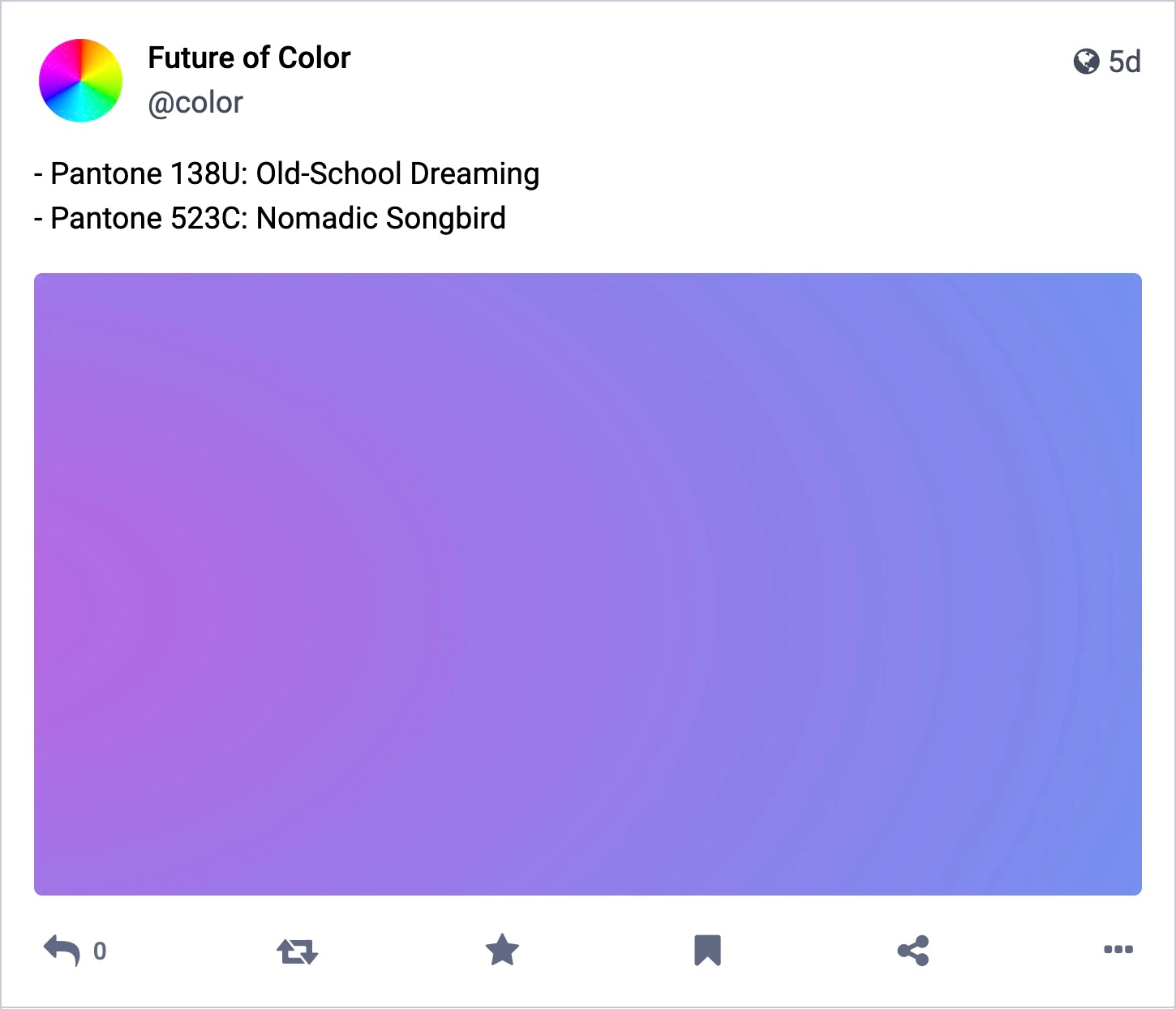 An example of a funny Mastodon bot what generates random colours and colour names