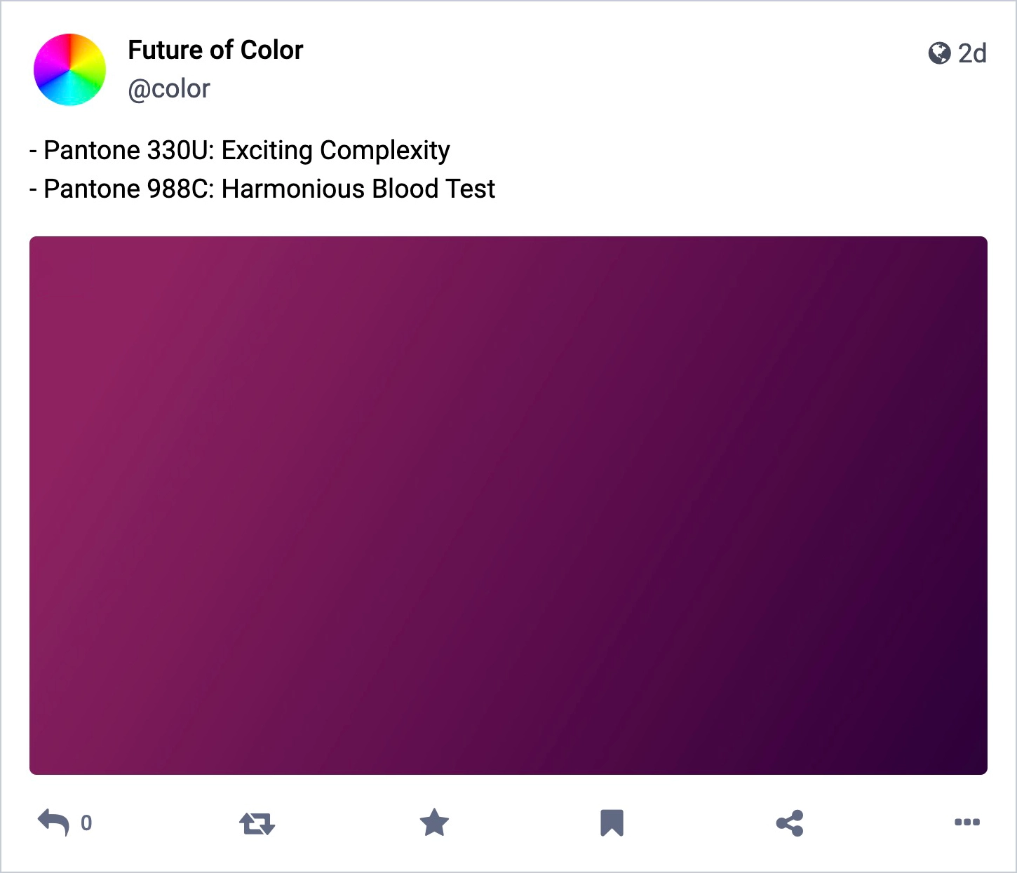 An example of a funny Mastodon bot what generates random colours and colour names