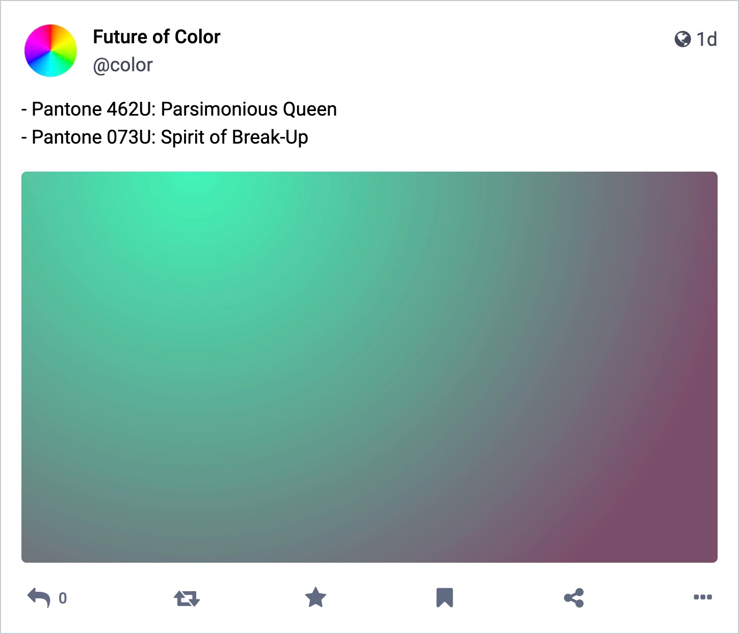 An example of a funny Mastodon bot what generates random colours and colour names